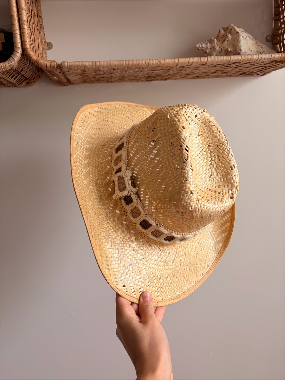 Smithbilt Straw Hat with Bow Trim woven straw vintage 7 cowboy